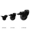 Zwenkwiel met rem Zwart 50mm, 75mm en 100mm