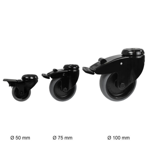 Zwenkwiel met rem Zwart 50mm, 75mm en 100mm